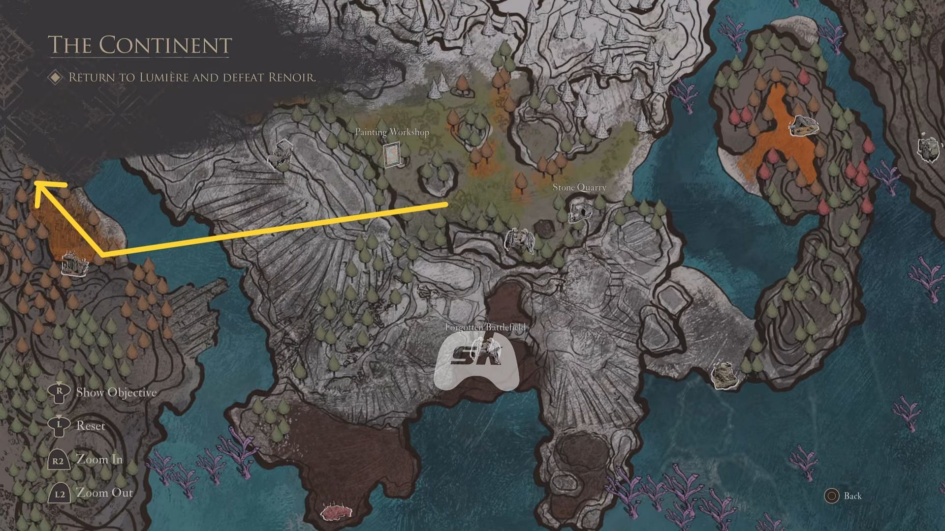Floating Cemetery will be above Falling Leaves, a little bit to its left (Image via Sportskeeda Gaming || Kepler Interactive)